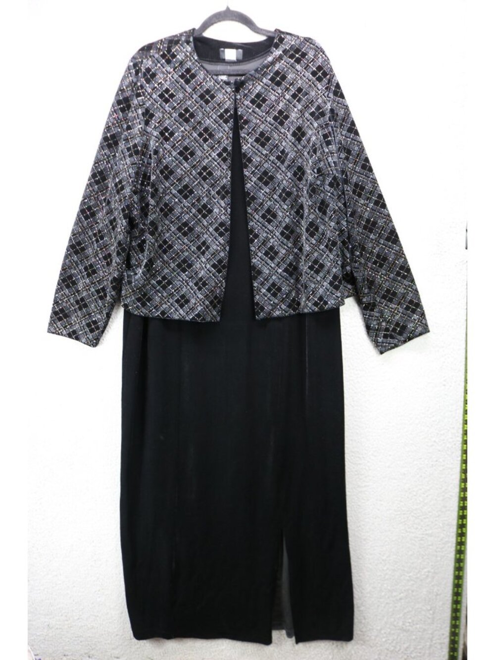 Studio 1940 Black Sleeveless Velvet Maxi Dress & Cardigan-22/24W-Metallic-Nice